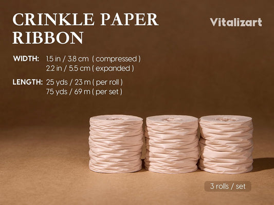 Vitalizart Crinkle Paper Ribbon 1.5" x 75 Yards, Reusable Recyclable Easy Tear(NUDE) - Vitalizart