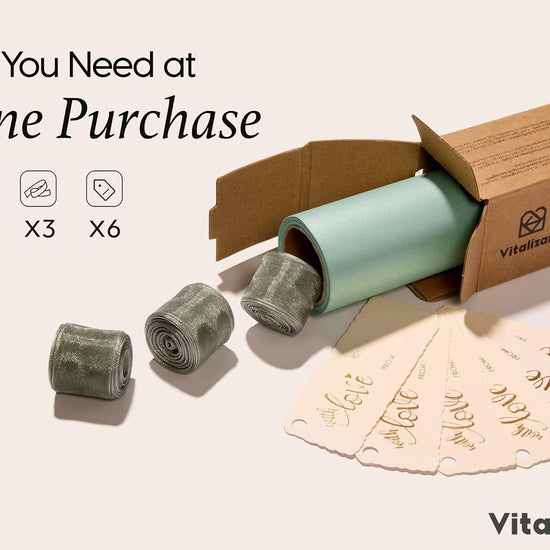 Vitalizart Pearly Wrapping Paper Set 17" × 197" w/ Satin Ribbon & Tags – Sage Green - Vitalizart