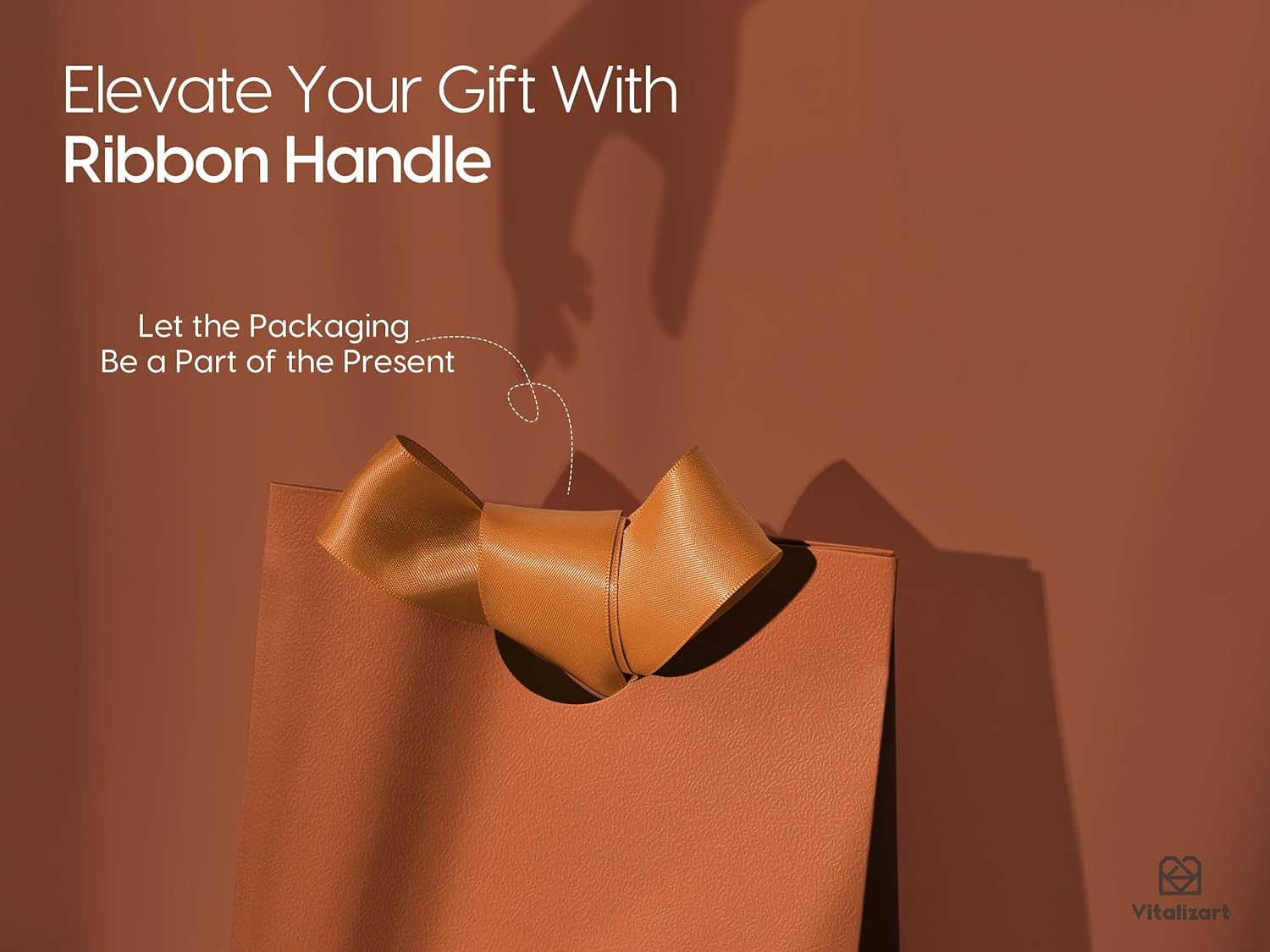 VITALIZART PAPER GIFT BAGS WITH RIBBON HANDLES SET OF 10 RED BULK REUSABLE FOR GIFT WRAP 5.91"X3.54"X7.28" SMALL (BROWN COLOR) - Vitalizart