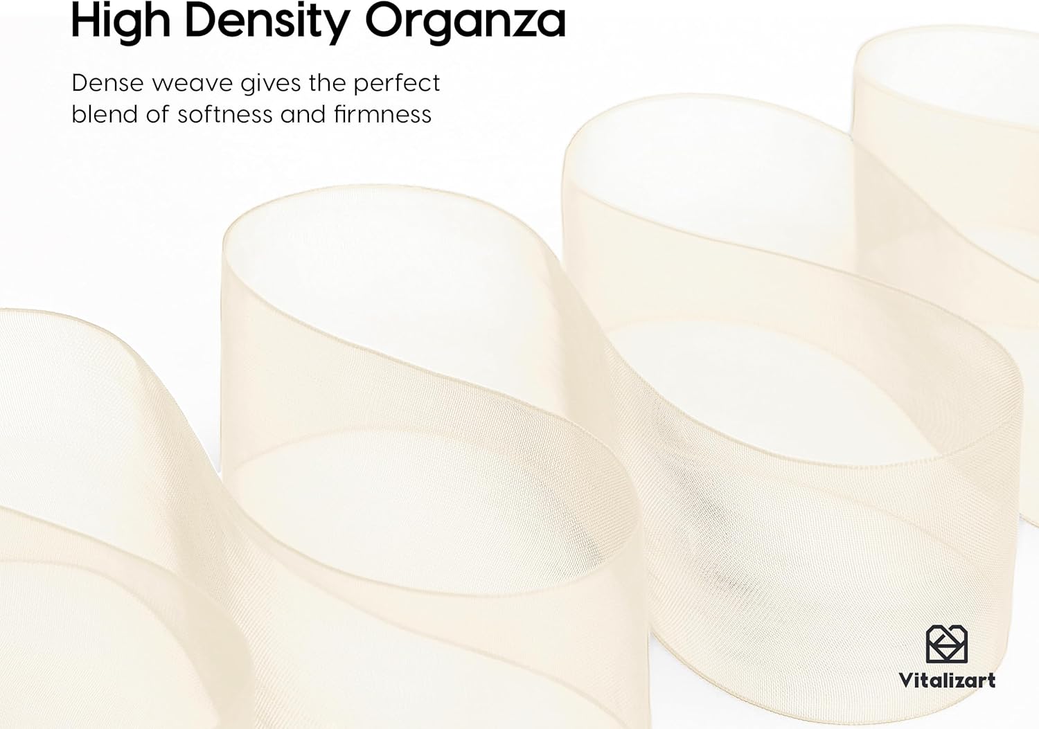 Organza Sheer Ribbon 1.5" x 30 Yd (Cream & White ) - Vitalizart