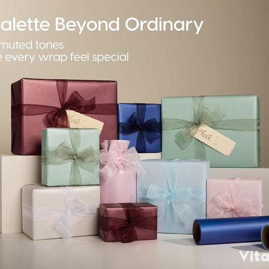 Vitalizart Pearly Wrapping Paper Set 17" × 197" w/ Satin Ribbon & Tags – Baby Blue - Vitalizart