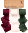 FRINGE CHIFFON SILK RIBBON 1.5" X 21YD (White Red Green) - Vitalizart