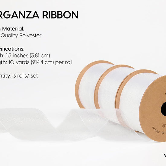 Organza Sheer Ribbon 1.5" x 30 Yd (White) - Vitalizart