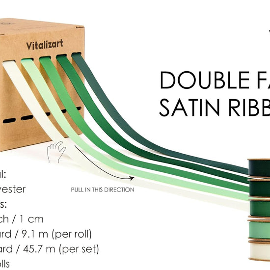 Double Face Satin Ribbon 3/8"x 50Yd (Green & Cream) - Vitalizart
