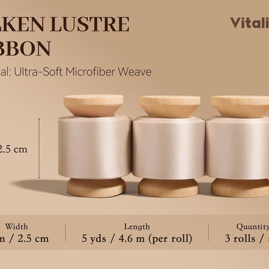 Vitalizart Silken Lustre Ribbon 1" x 15 Yards, Champagne & Nude Silky Satin Ribbon with Subtle Sheen (Ivory White) - Vitalizart