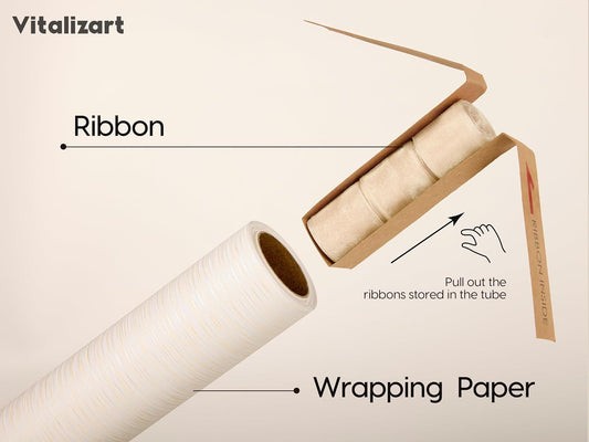 Vitalizart Pink Wrapping Paper Set 17" With Organza Ribbon & Gift Tags 197"(16.4 Ft) White Ribbon - Vitalizart