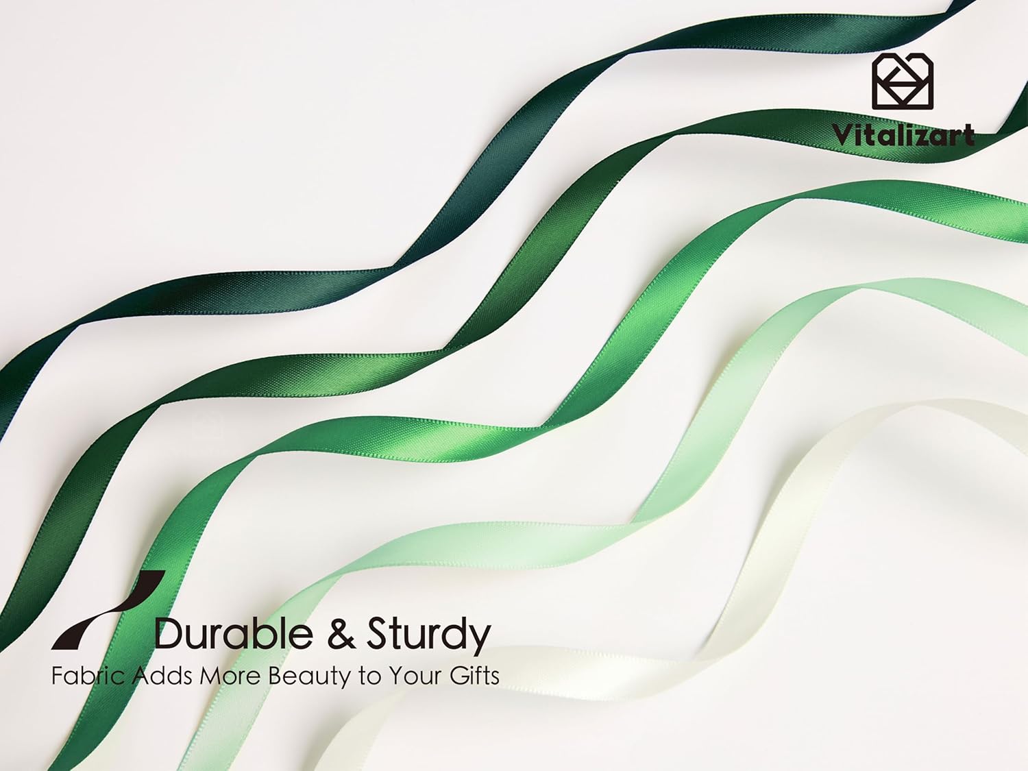 Double Face Satin Ribbon 3/8"x 50Yd (Green & Cream) - Vitalizart