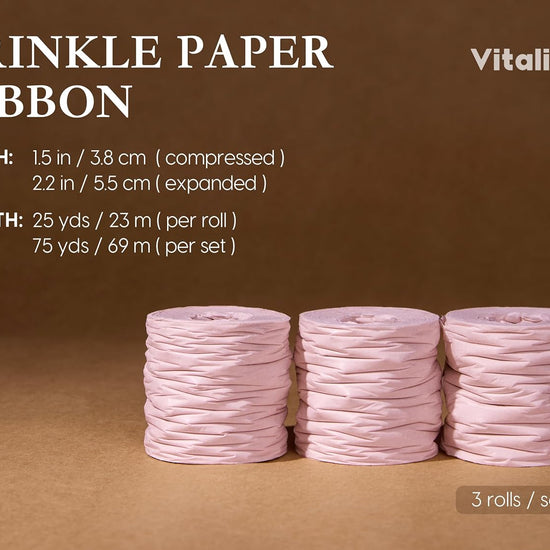 Vitalizart Crinkle Paper Ribbon 1.5" x 75 Yards, Reusable Recyclable Easy Tear(PINK) - Vitalizart