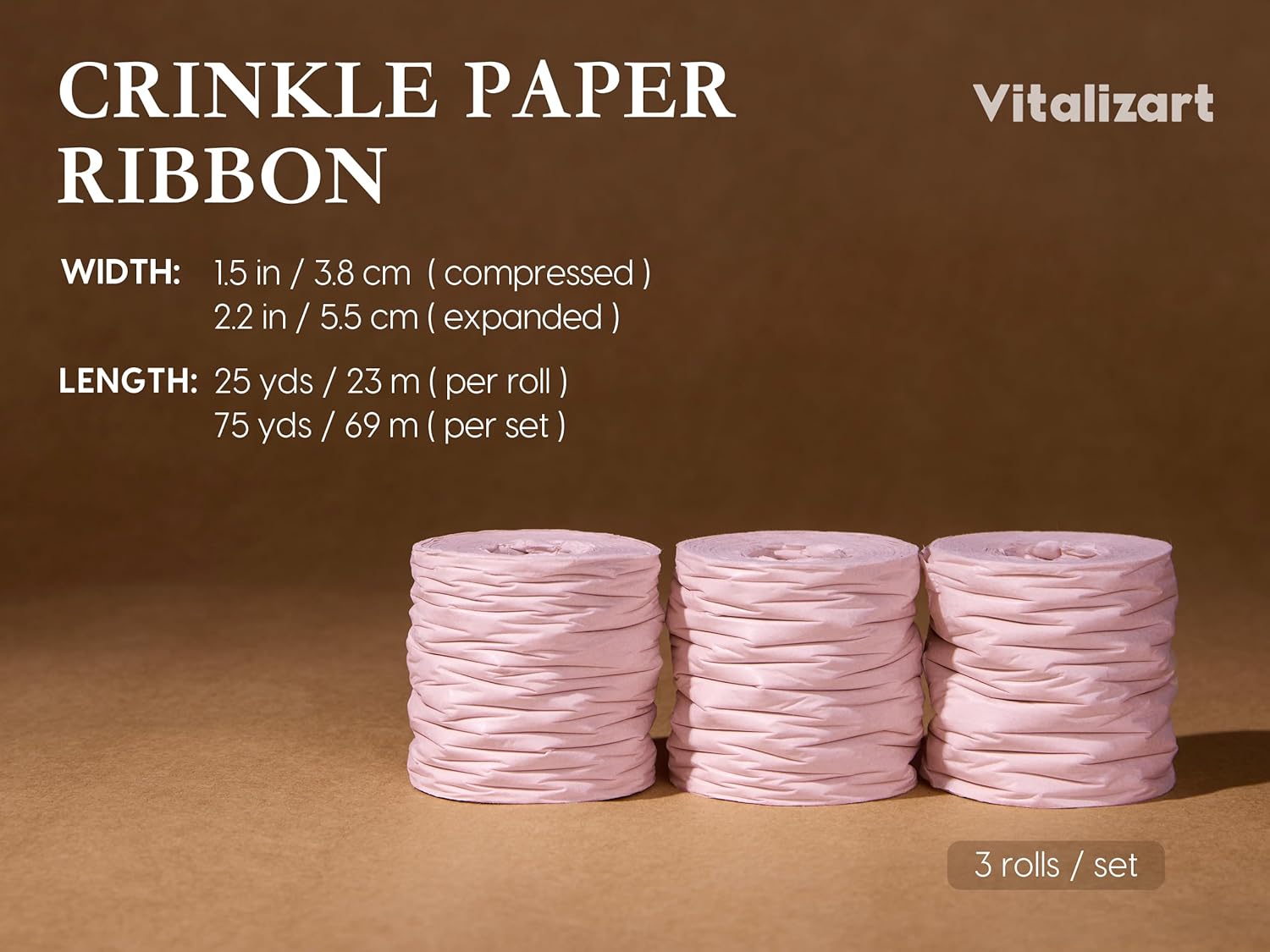 Vitalizart Crinkle Paper Ribbon 1.5" x 75 Yards, Reusable Recyclable Easy Tear(PINK) - Vitalizart