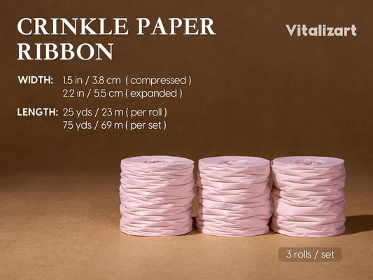 Vitalizart Crinkle Paper Ribbon 1.5" x 75 Yards, Reusable Recyclable Easy Tear(PINK) - Vitalizart