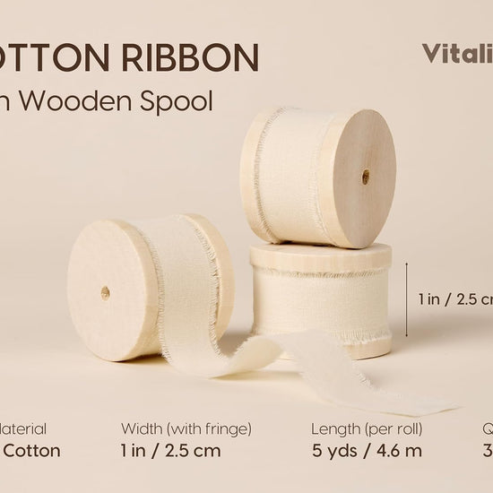 Vitalizart Ribbon Cotton Handmade Fringe 1" x 15 Yd Pure Natural Cotton Ribbons (Ivory White) - Vitalizart