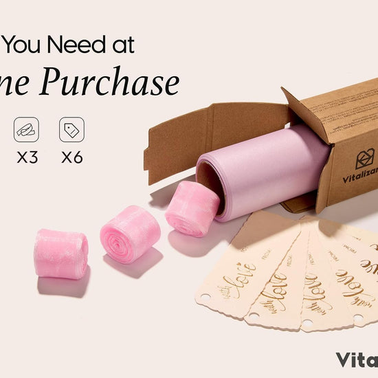 Vitalizart Pearly Wrapping Paper Set 17" × 197" w/ Satin Ribbon & Tags – Blush Pink - Vitalizart