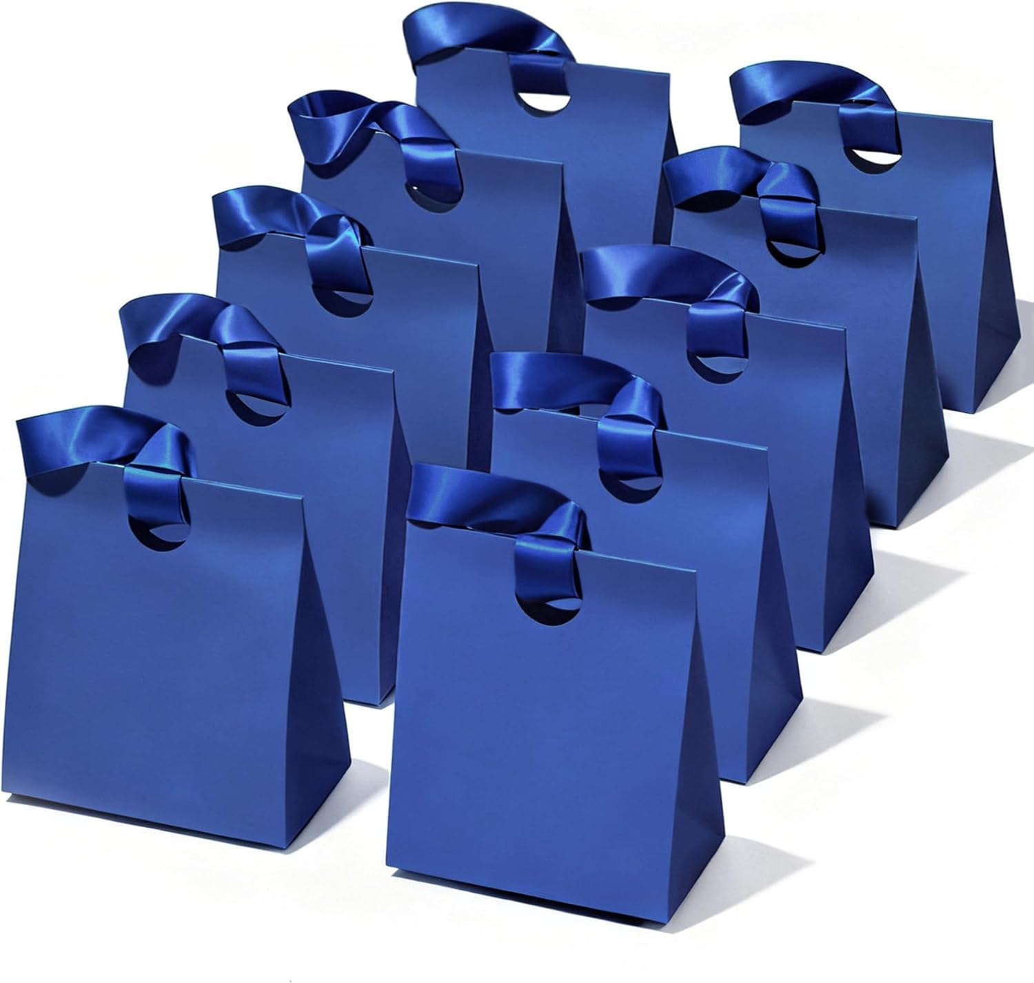 VITALIZART PAPER GIFT BAGS WITH RIBBON HANDLES SET OF 10 RED BULK REUSABLE FOR GIFT WRAP 5.91"X3.54"X7.28" SMALL (BLUE COLOR) - Vitalizart