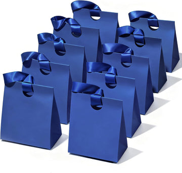 VITALIZART PAPER GIFT BAGS WITH RIBBON HANDLES SET OF 10 RED BULK REUSABLE FOR GIFT WRAP 5.91"X3.54"X7.28" SMALL (BLUE COLOR)