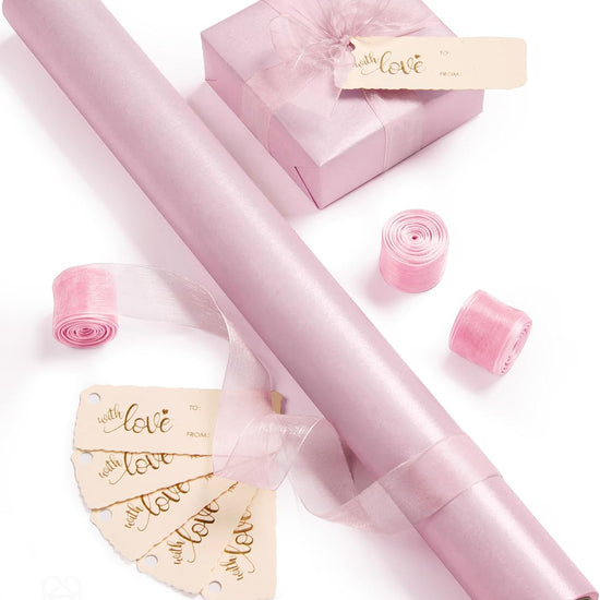 Vitalizart Pearly Wrapping Paper Set 17" × 197" w/ Satin Ribbon & Tags – Blush Pink - Vitalizart