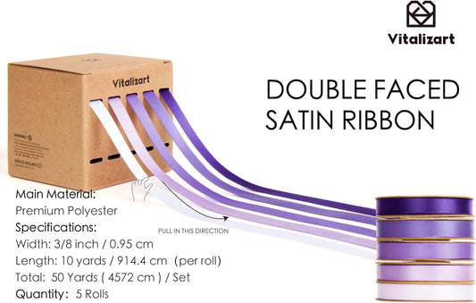 Double Face Satin Ribbon 3/8" x 50Yd (Assorted Purple)
