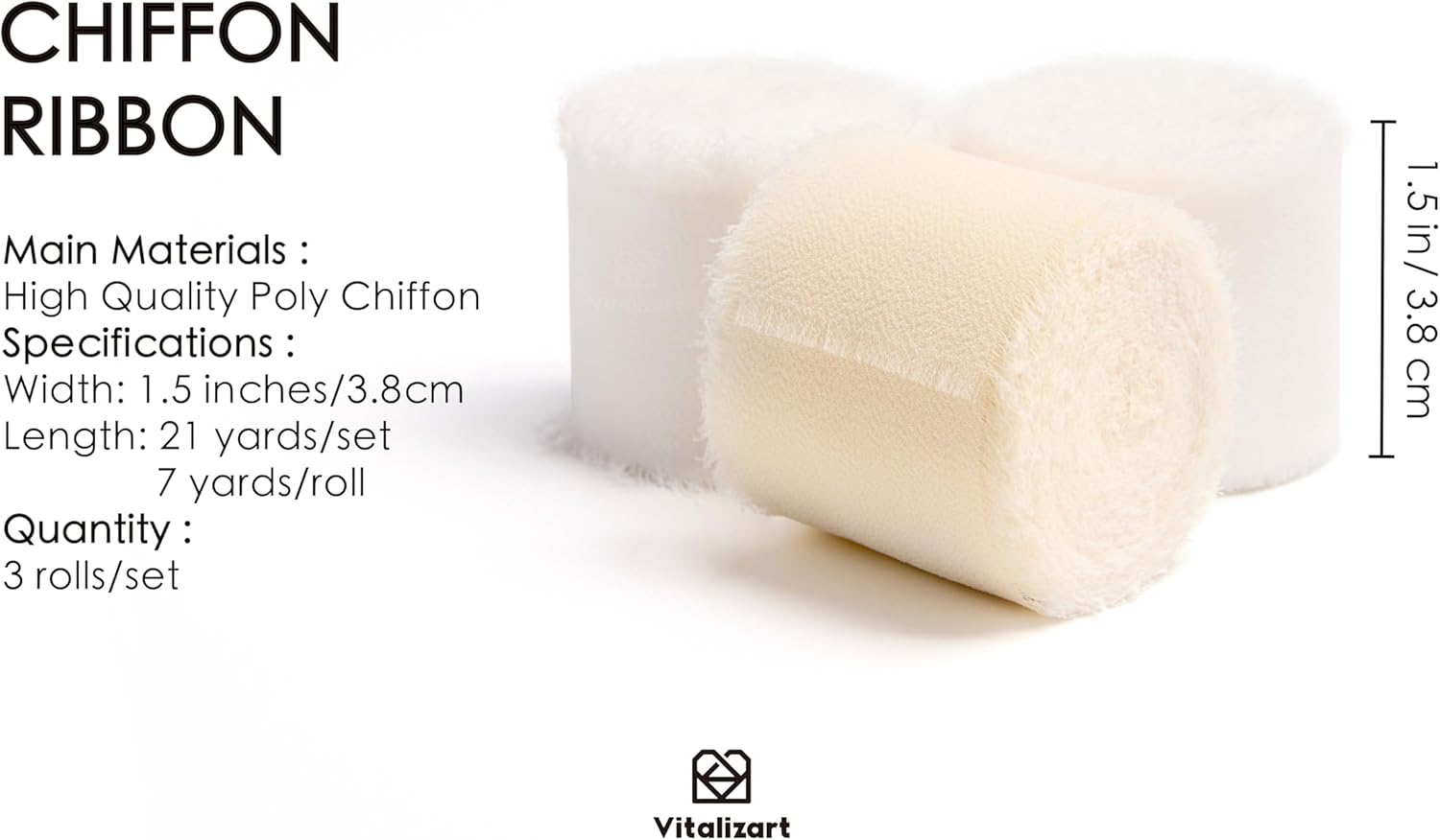 FRINGE CHIFFON SILK RIBBON 1.5" X 21YD (Cream & Off White) - Vitalizart