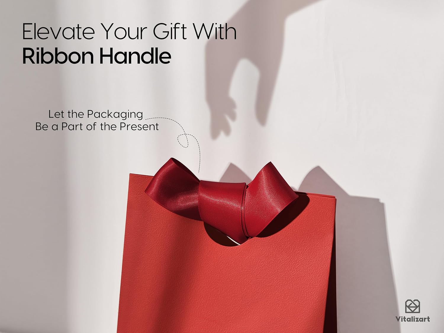 Vitalizart Paper Gift Bags With Ribbon Handles Set of 10 Red Bulk Reusable For Gift Wrap 5.91