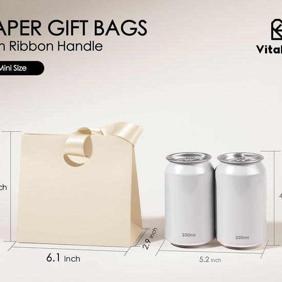 Vitalizart Paper Gift Bags With Ribbon Handles Set of 10 Black Bulk Reusable For Gift Wrap Girls Kids Birthday Bridal Shower Party Favors Goodie Bags Candy Christmas 6.1"x2.95"x5.71" Mini(Cream White) - Vitalizart