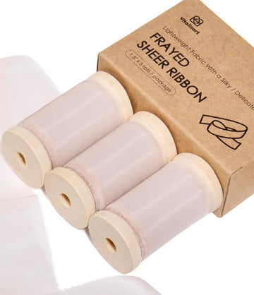 Silk Ribbon Frayed Sheer Ribbon 1 1/2" x 15 Yd（Light Pink）