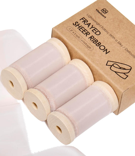 Silk Ribbon Frayed Sheer Ribbon 1 1/2" x 15 Yd（Light Pink）