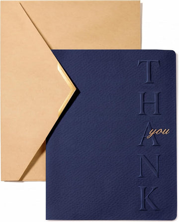 Vitalizart Thank You Cards with Envelopes, 16 Pcs, Thick Textured Cardstock,Blue Embossed Foil-Stamped Blank Cards for Business & Special Occasions