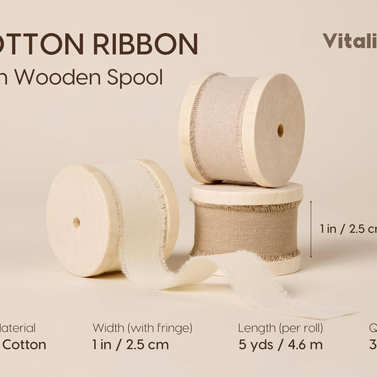 Vitalizart Ribbon Cotton Handmade Fringe 1" x 15 Yd Pure Natural Cotton Ribbons ( Nude & Ivory) - Vitalizart