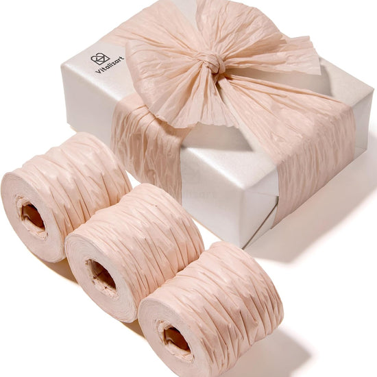 Vitalizart Crinkle Paper Ribbon 1.5" x 75 Yards, Reusable Recyclable Easy Tear(NUDE) - Vitalizart