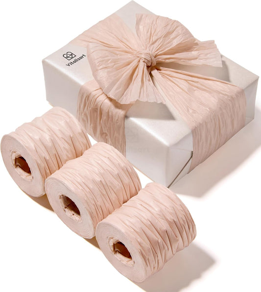 Vitalizart Crinkle Paper Ribbon 1.5" x 75 Yards, Reusable Recyclable Easy Tear(NUDE) - Vitalizart
