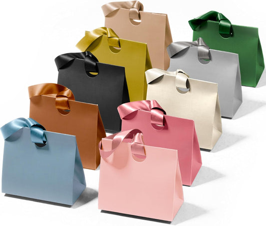 Vitalizart Paper Gift Bags With Ribbon Handles Set of 10 Assorted Colors Bulk Reusable For Gift Wrap Girls Kids Birthday Bridal Shower Party Favors Goodie Bags Candy Christmas 9.84"x4.33"x8.66" Medium(10 Assorted Colors)