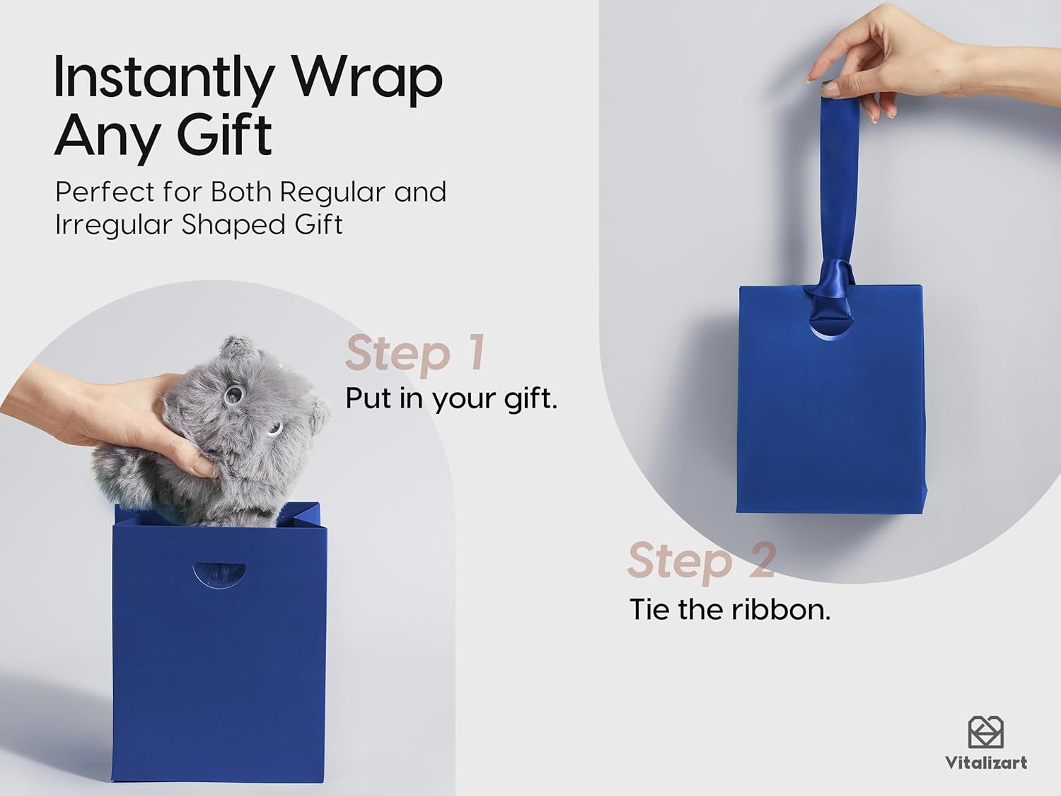VITALIZART PAPER GIFT BAGS WITH RIBBON HANDLES SET OF 10 RED BULK REUSABLE FOR GIFT WRAP 5.91"X3.54"X7.28" SMALL (BLUE COLOR) - Vitalizart
