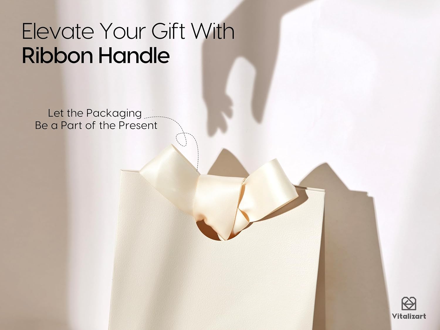 Vitalizart Paper Gift Bags With Ribbon Handles Set of 10 Cream White Bulk Reusable For Gift Wrap 5.91