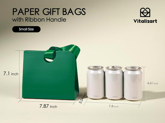Paper Gift Bags With Ribbon Handles Set of 10 Assorted Colors Bulk Reusable For Gift Wrap  7.87"x3.54"x7.09" Small (Green colors)