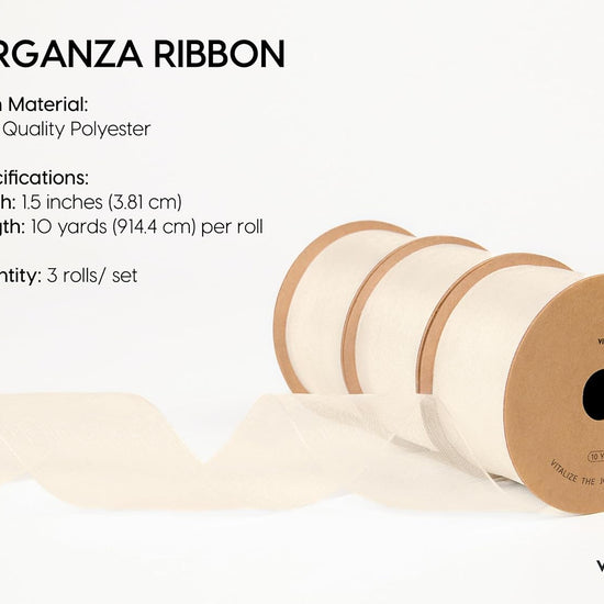 Organza Sheer Ribbon 1.5" x 30 Yd (Cream & White ) - Vitalizart