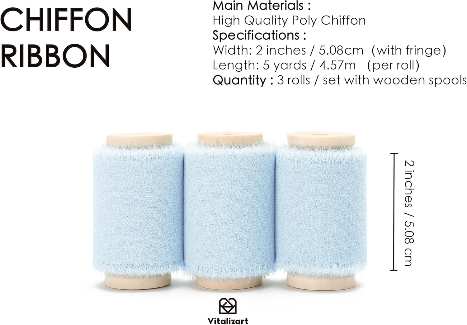Chiffon Ribbon with Wooden Spool 2" x 15 Yd (Baby blue) - Vitalizart
