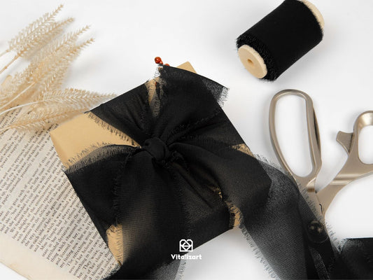 Chiffon Ribbon with Wooden Spool 2" x 15 Yd (Black)