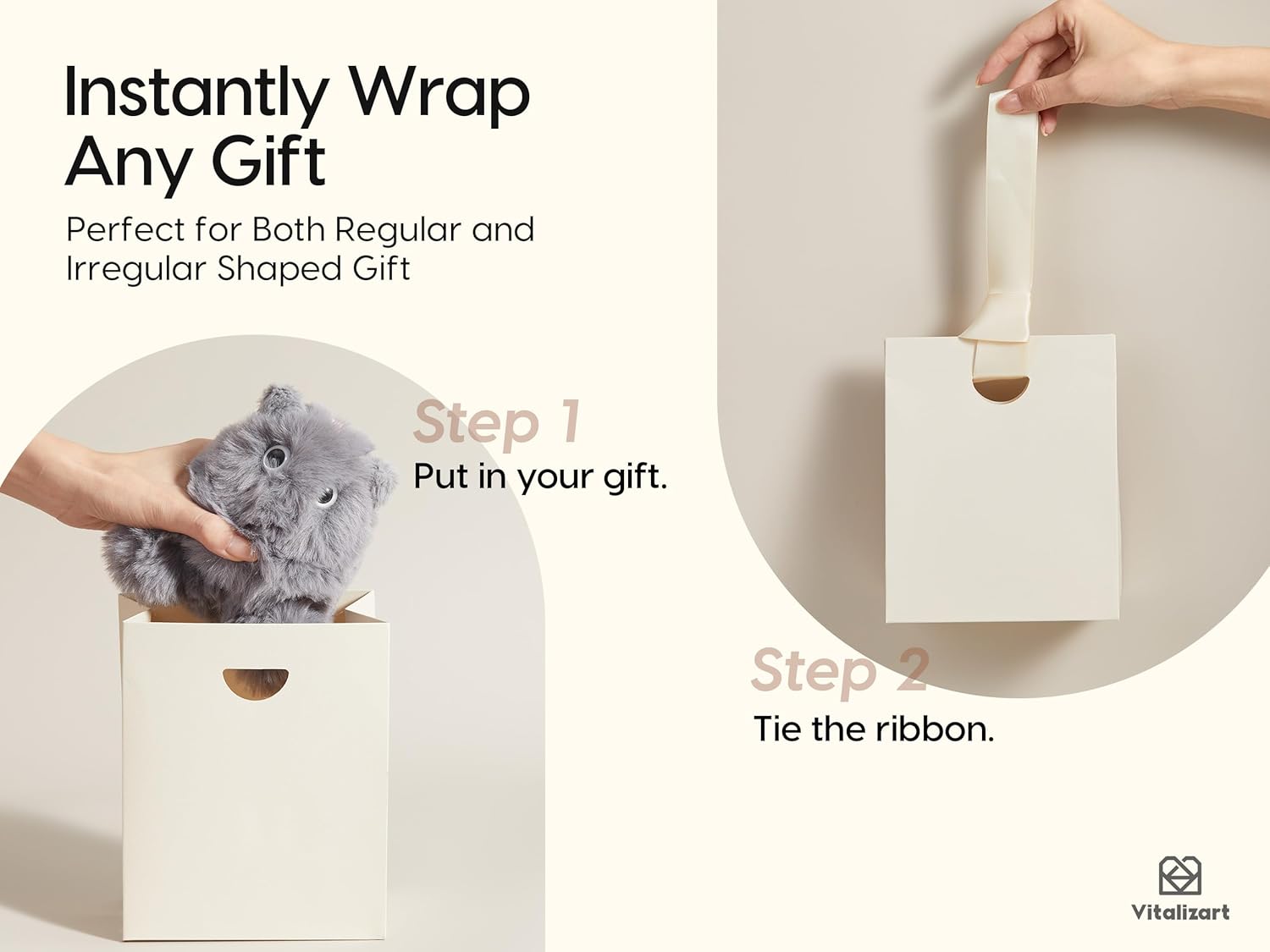 Vitalizart Paper Gift Bags With Ribbon Handles Set of 10 Cream White Bulk Reusable For Gift Wrap 5.91"x3.54"x7.28" Small Size(Cream White) - Vitalizart