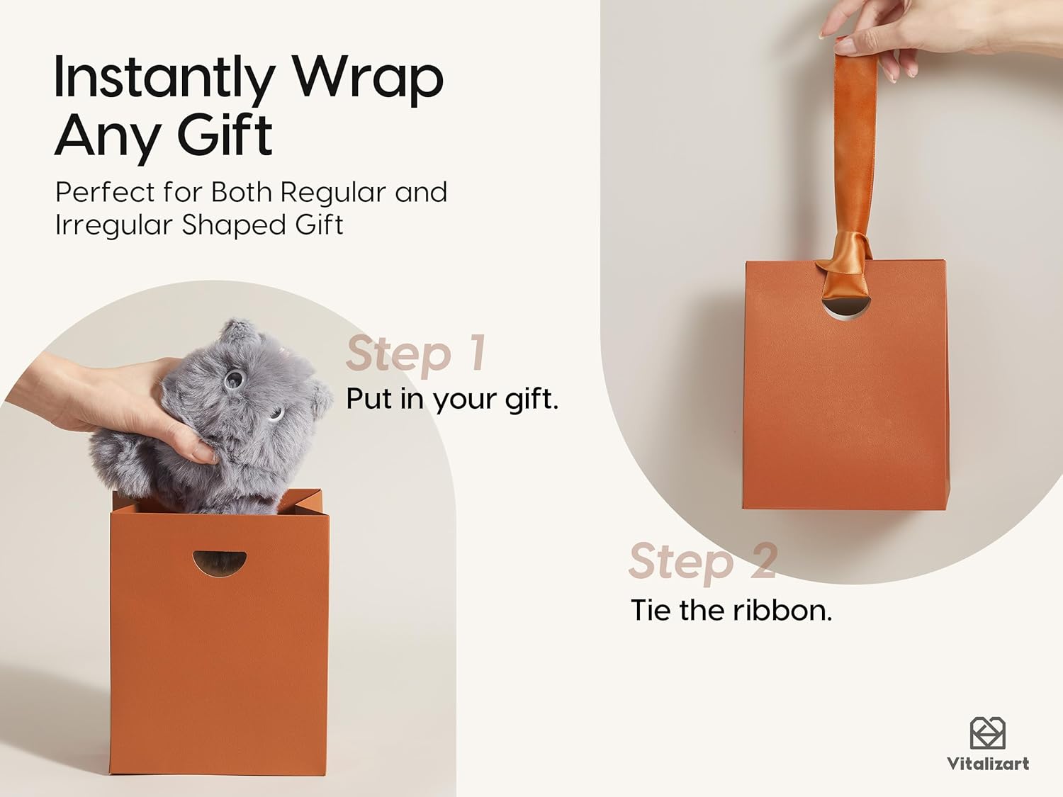 VITALIZART PAPER GIFT BAGS WITH RIBBON HANDLES SET OF 10 RED BULK REUSABLE FOR GIFT WRAP 5.91"X3.54"X7.28" SMALL (BROWN COLOR) - Vitalizart