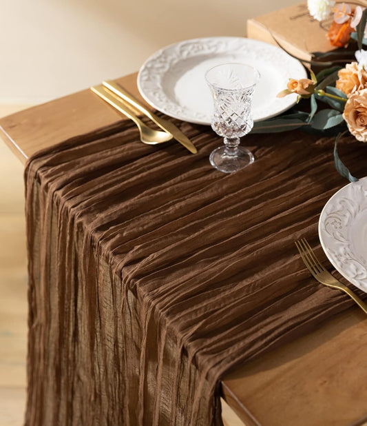 Cheesecloth Table Runner Gauze Boho Rustic 35 x 120 Inches (Brown) - Vitalizart