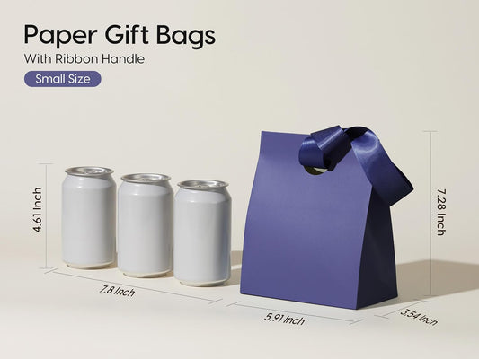 VITALIZART PAPER GIFT BAGS WITH RIBBON HANDLES SET OF 10 RED BULK REUSABLE FOR GIFT WRAP 5.91"X3.54"X7.28" SMALL (10 Assorted Colors) - Vitalizart