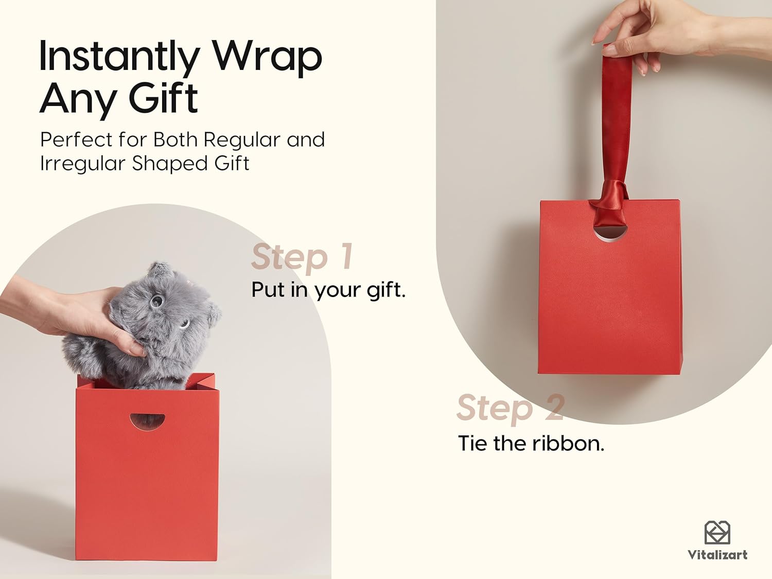 Vitalizart Paper Gift Bags With Ribbon Handles Set of 10 Red Bulk Reusable For Gift Wrap 5.91"x3.54"x7.28" Small (Red color) - Vitalizart