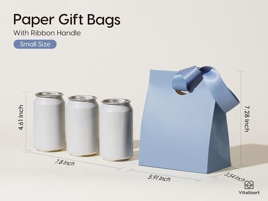 Vitalizart Paper Gift Bags With Ribbon Handles Set of 10 Assorted Colors Bulk Reusable For Gift Wrap  5.91"x3.54"x7.28" Small Size(Mixed Colors)