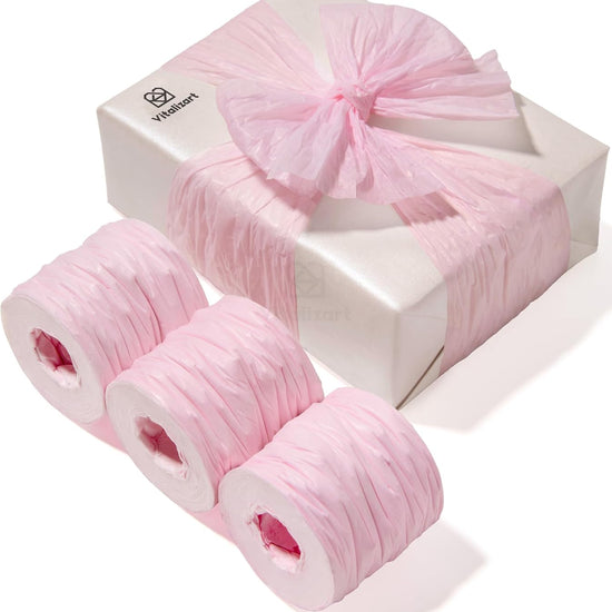 Vitalizart Crinkle Paper Ribbon 1.5" x 75 Yards, Reusable Recyclable Easy Tear(PINK) - Vitalizart