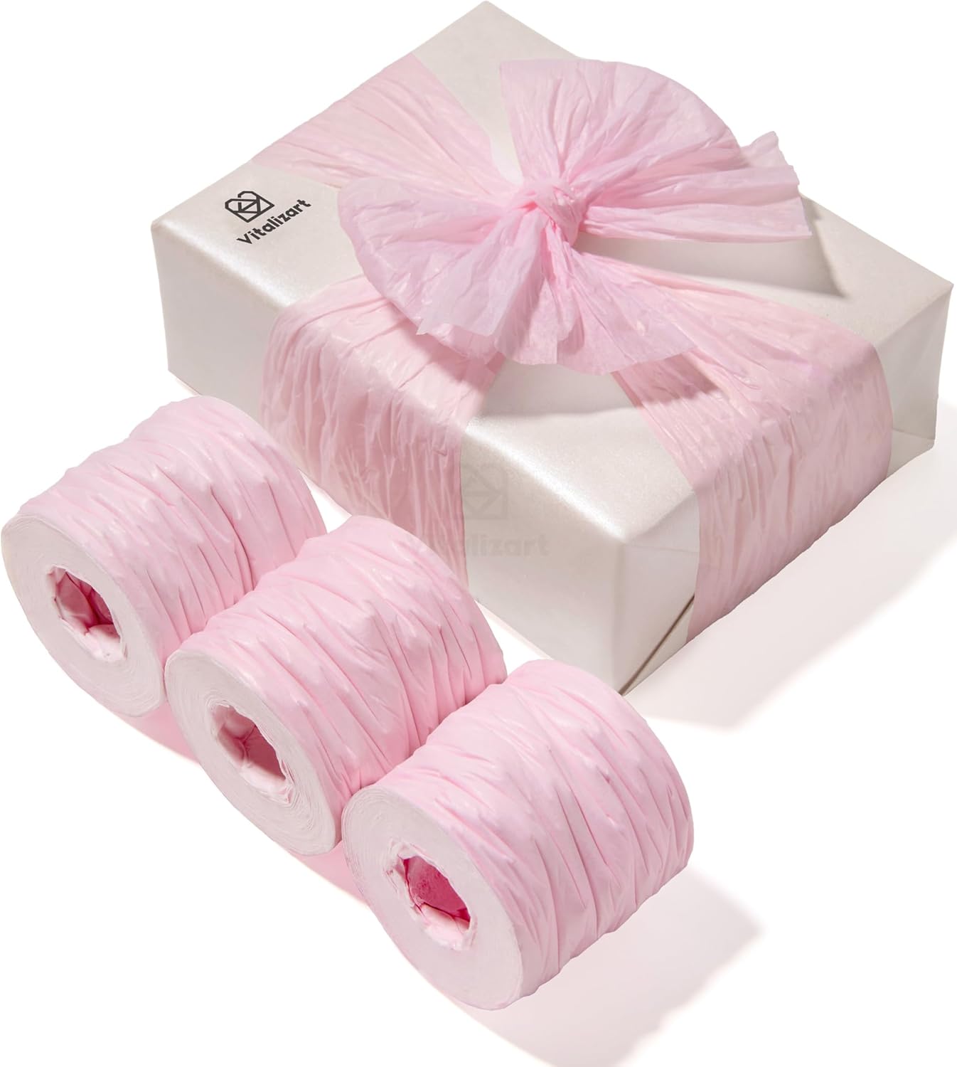 Vitalizart Crinkle Paper Ribbon 1.5" x 75 Yards, Reusable Recyclable Easy Tear(PINK) - Vitalizart
