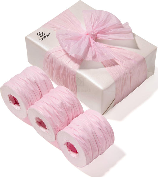 Vitalizart Crinkle Paper Ribbon 1.5" x 75 Yards, Reusable Recyclable Easy Tear(PINK) - Vitalizart