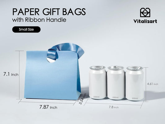 Paper Gift Bags With Ribbon Handles Set of 10 Assorted Colors Bulk Reusable For Gift Wrap  7.87"x3.54"x7.09" Small (Blue colors)