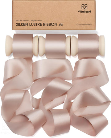 Vitalizart Silken Lustre Ribbon 1" x 15 Yards, Champagne & Nude Silky Satin Ribbon with Subtle Sheen (Nude)