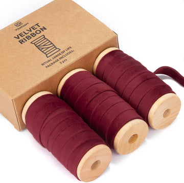 Velvet Ribbon With Wooden Spool 3/8" x 15 Yd (Burgundy) - Vitalizart