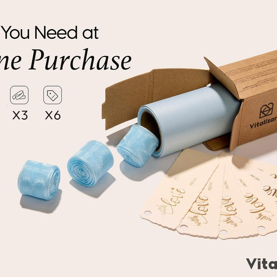 Vitalizart Pearly Wrapping Paper Set 17" × 197" w/ Satin Ribbon & Tags – Baby Blue - Vitalizart