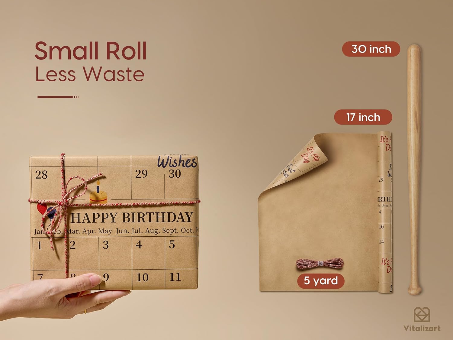 Vitalizart Write - On Calendar Birthday Wrapping Paper Set 17" With 5 - Yard Twine Recyclable Customizable Gift Wrap - Vitalizart